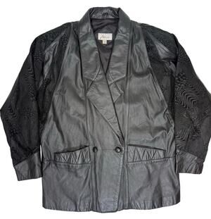 Vintage 90s Women's Large Oversized Black Leather Jacket Fashion Attitude